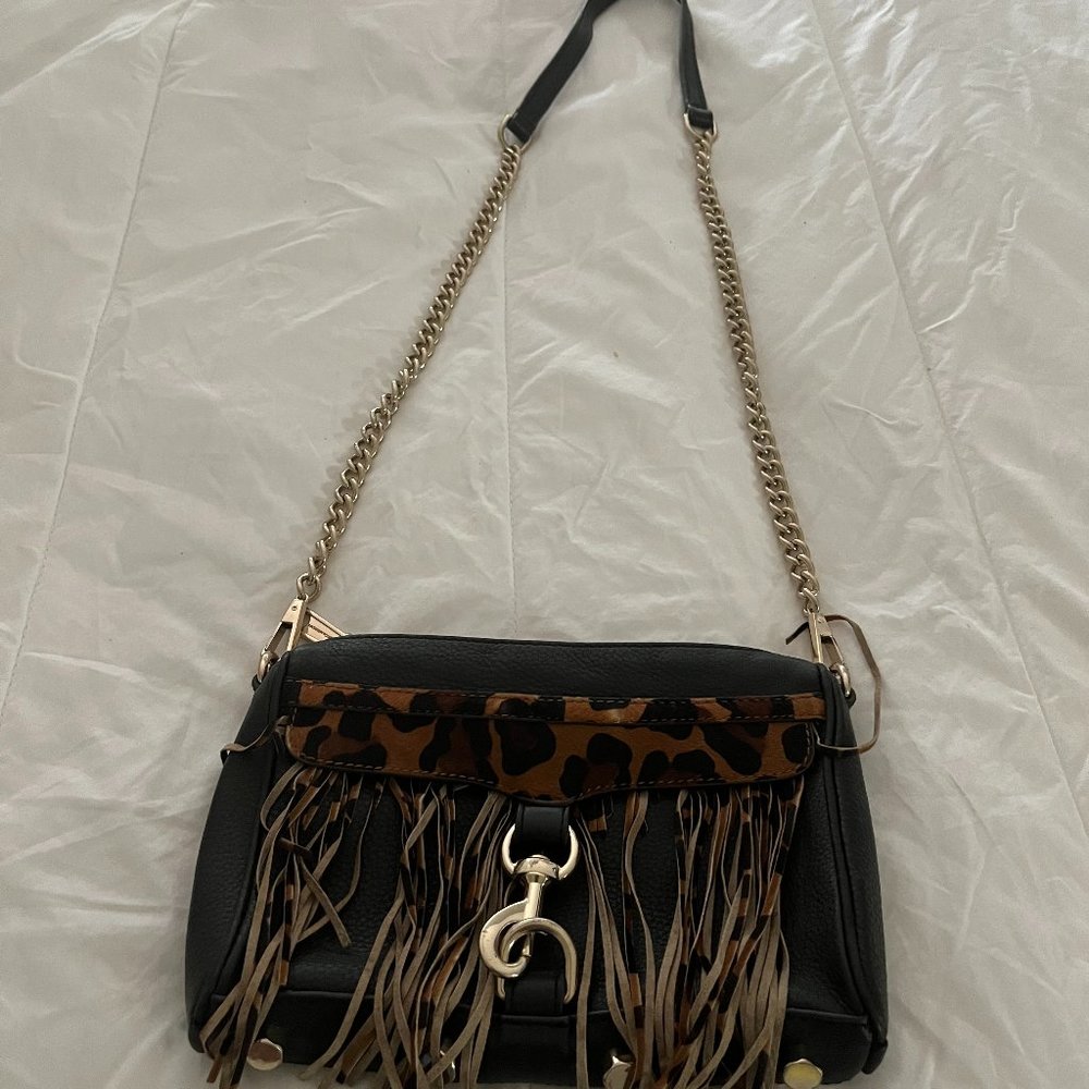 Rebecca Minkoff Leopard Fringe Black Shoulder Bag
